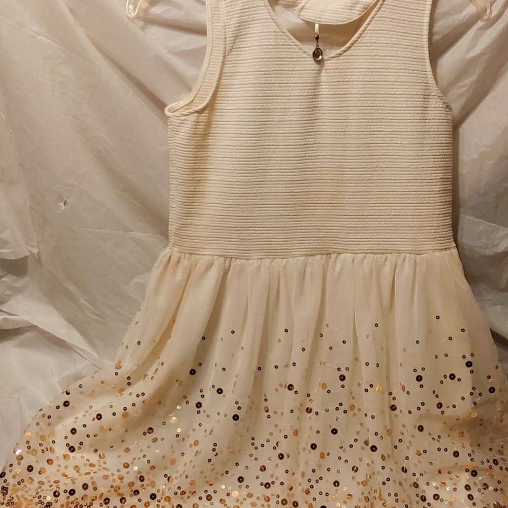 Beautees Cream and Gold sequin dress